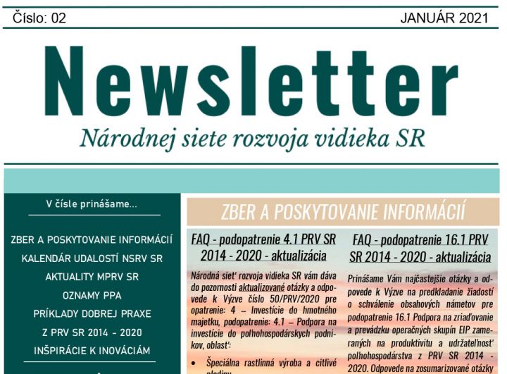 NEWSLETTER Národnej siete rozvoja vidieka SR | 02/2021