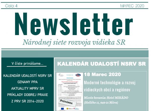 NEWSLETTER Národnej siete rozvoja vidieka SR | 04/2020