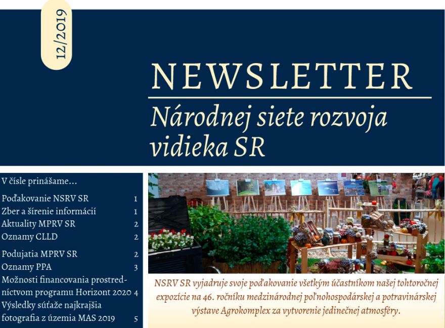 NEWSLETTER Národnej siete rozvoja vidieka SR | 12/2019