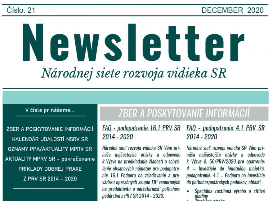 NEWSLETTER Národnej siete rozvoja vidieka SR | 21/2020