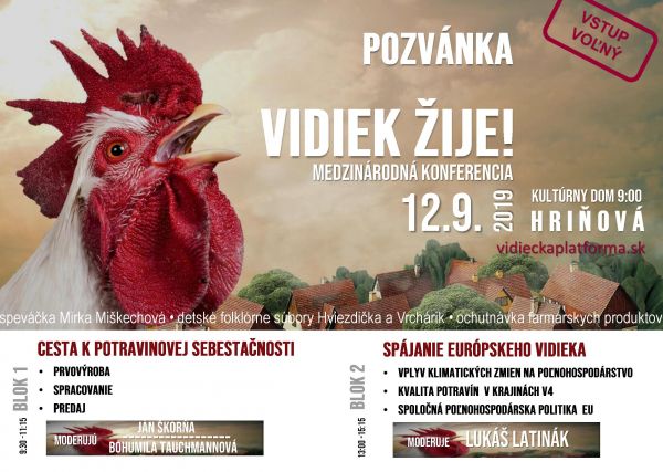 Pozvánka na medzinárodnú konferenciu VIDIEK ŽIJE! | 12.9.2019 - Hriňová