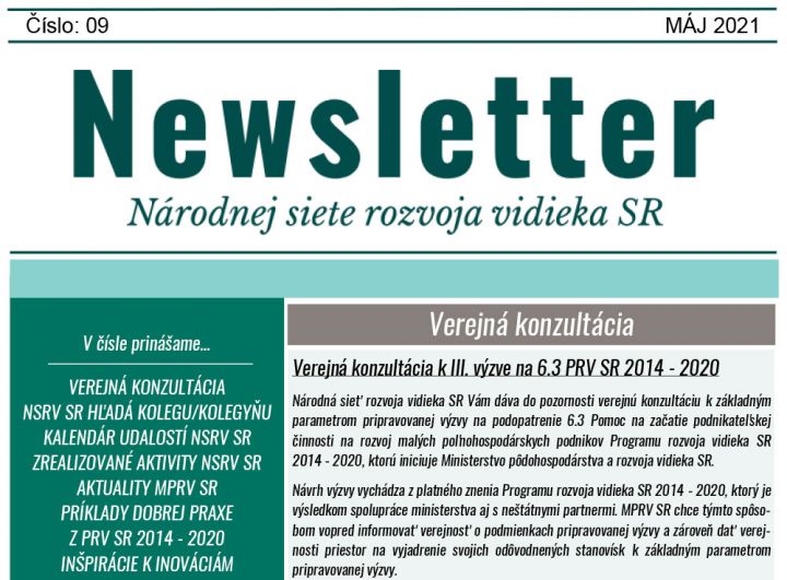 NEWSLETTER Národnej siete rozvoja vidieka SR | 09/2021